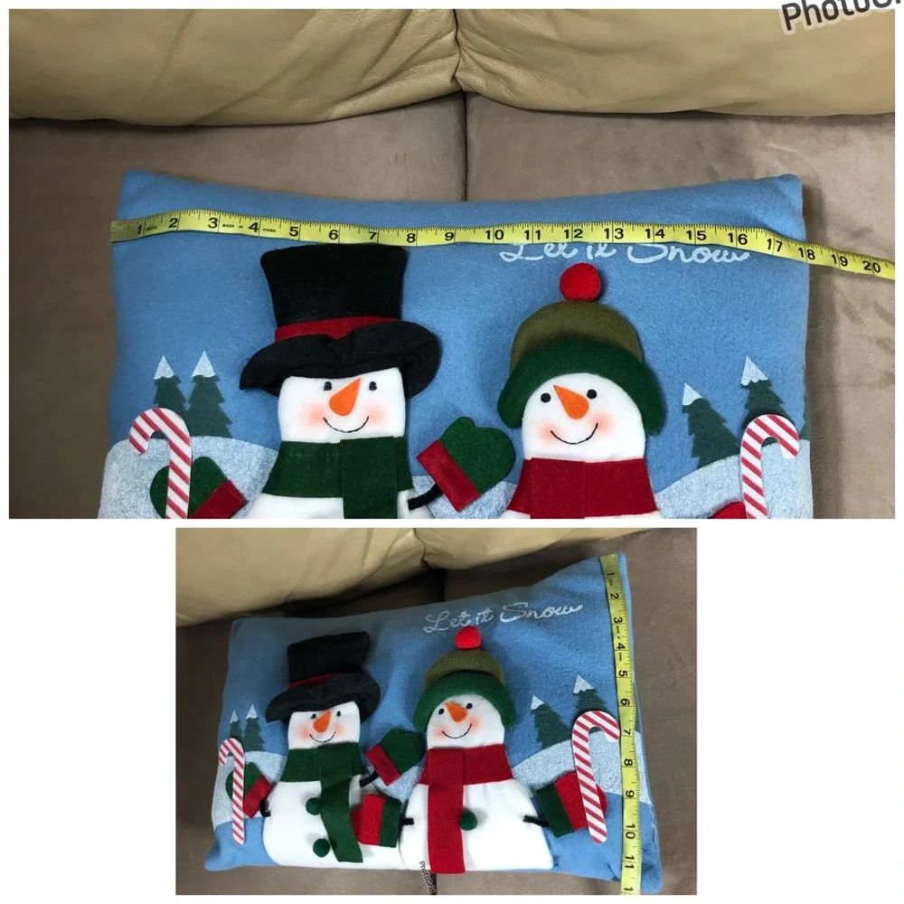 2 Hand Made 3D Felt Multicolor Christmas Holliday Snow Men Reindeers Pillows‎